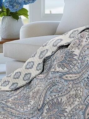 Levtex Paisley Quilted Throw Blanket - Blue, Gray, Cream